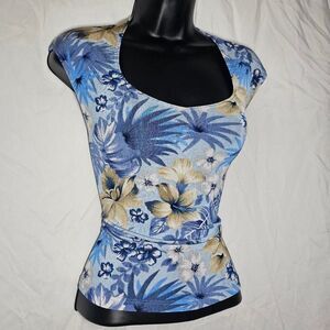 Vintage y2k whimsigoth fairy blue floral blouse